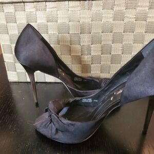 BCBG MAXAZARIA 9.5 Elegant Black Satin Peep-Toe Heels